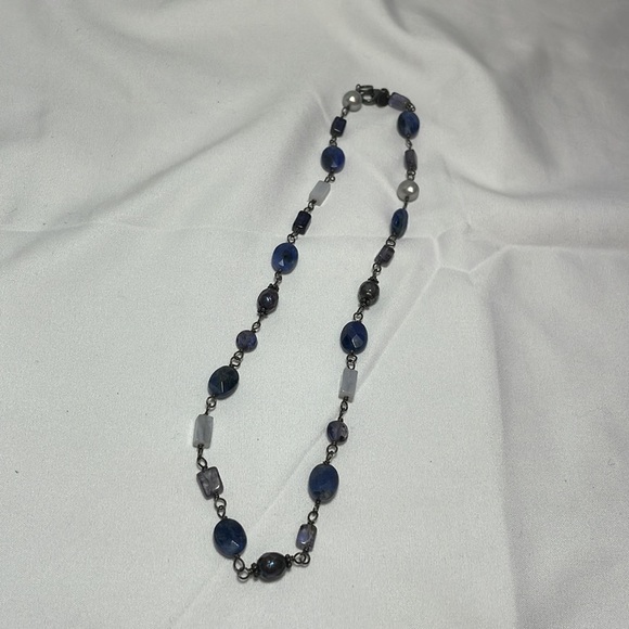 Vintage 925 Sodalite Labradorite Milky Quartz Amethyst & Pearl Choker Necklace - Picture 5 of 5